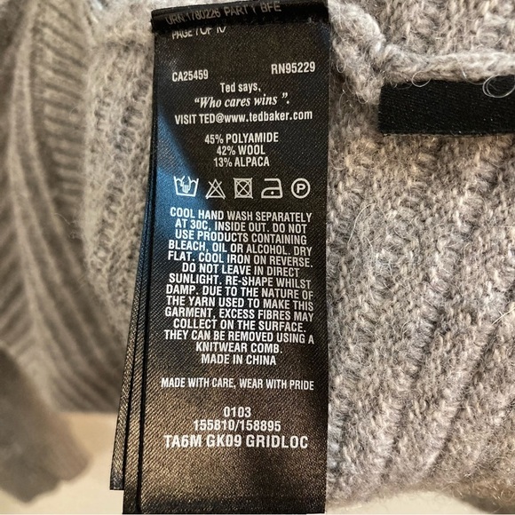 TED BAKER Sz 4 (US 10) Ribbed  Cable Knit Wool Alpaca Polyamide Blend Sweater - Picture 7 of 8